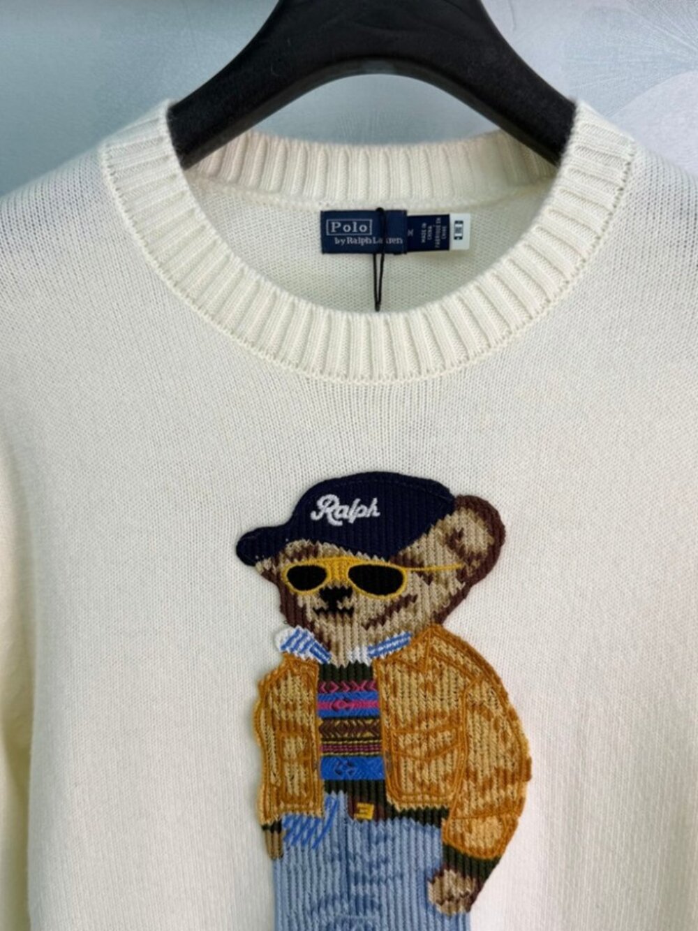 Polo Ralph Lauren Sunglasses Bear Cream Crewneck Knit Sweater Unisex - Picture 2 of 5